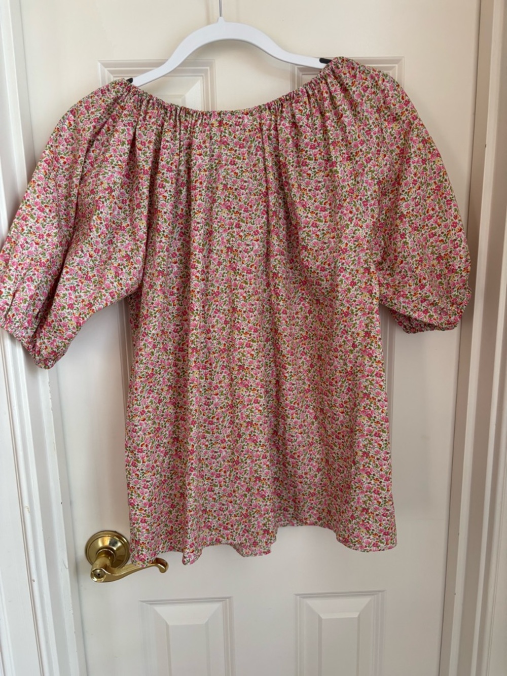 Ann Mashburn Pink Liberty Print Puff-Sleeve Peasant Blouse size S - Picture 3 of 5
